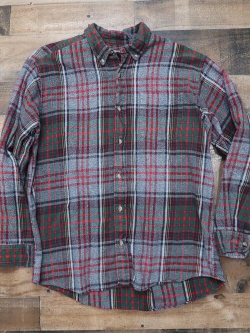 Redhead Mens Large Flannel Red Green & Grey Plaid Button Up Work Shirt